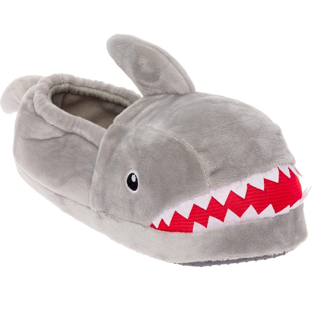 NWT Funziez Fuzzy Shark Animal Slippers Unisex House Shoes Plush Gray Large‎